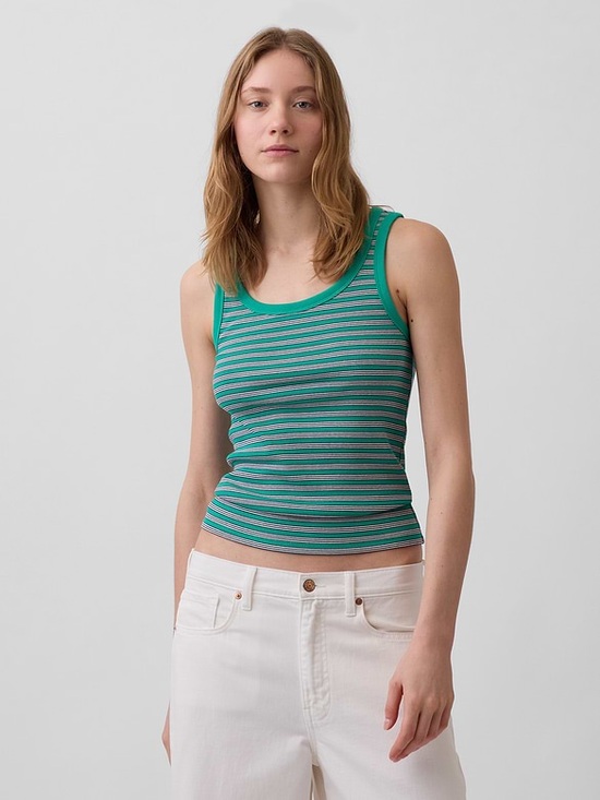 GAP Tops - NWT Gap Rib Scoop Tank Top Green Stripe Size Medium Tall